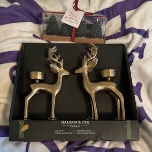 Gold Reindeer Candle Holders